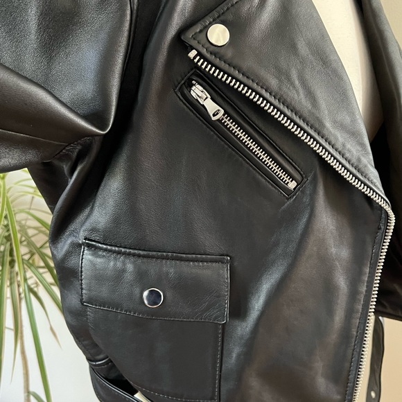 New PAIGE Demetra Leather Moto Jacket Black Size Small genuine leather - Picture 12 of 14
